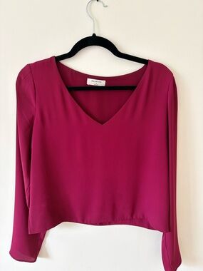Babaton Deep Berry V-Neck Long Sleeve Blouse